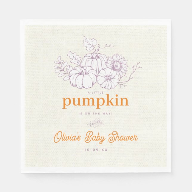 Lila Orange Burlap Little Pumpkin Baby Shower Pappersservett (Framsidan)