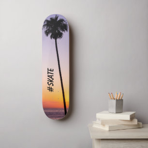 Lila Orange California Handflatan Träd Beach Sunse Mini Skateboard Bräda 18,5 Cm