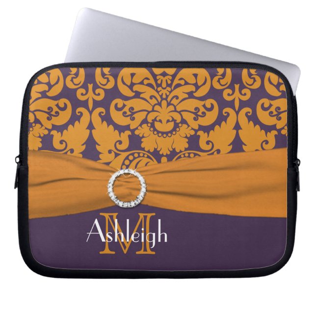 Lila Orange Damask FAUX Ribbon Laptop sleeve (Framsidan)