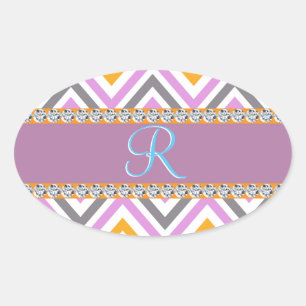 Lila Orange Diamond Chevron Ovalt Klistermärke