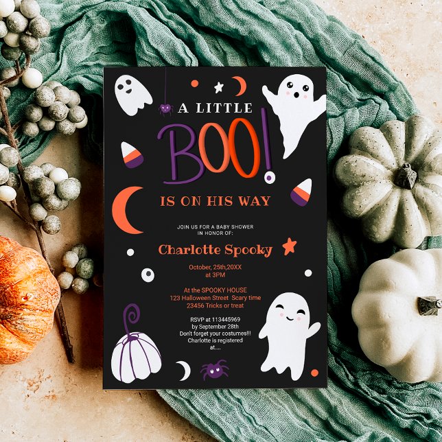 Lila orange, ej skämtsam Halloween-babydusch Inbjudningar (Purple orange not spooky Halloween boo baby shower Invitation)