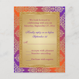 Lila Orange FALSKT Guldglitter, Damask RSVP-kort OSA Kort