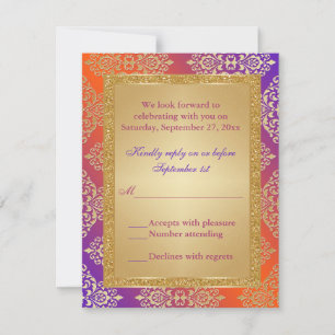 Lila Orange FALSKT Guldglitter, Damask RSVP-kort OSA Kort