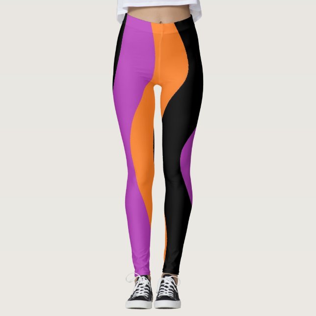 Lila Orange för stripe-legeringar och svart  Leggings (Framsida)