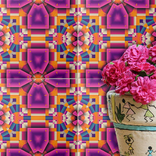 Lila Orange Funky Coola Kaleidoscope Mosaic Kakelplatta