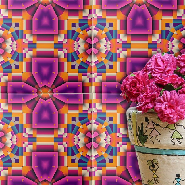 Lila Orange Funky Coola Kaleidoscope Mosaic Kakelplatta (Skapare uppladdad)