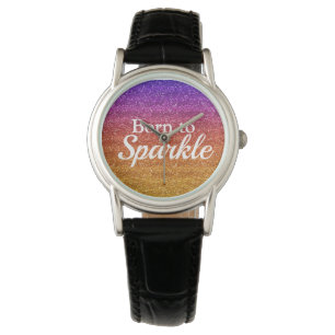Lila Orange Glitter Född att Glänsa Lyx Armbandsur