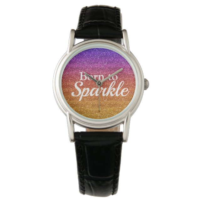 Lila Orange Glitter Född att Glänsa Lyx Armbandsur (Framsida)