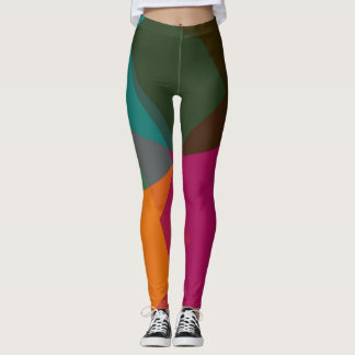 Lila Orange Grönt Modern Geometric Mönster Leggings