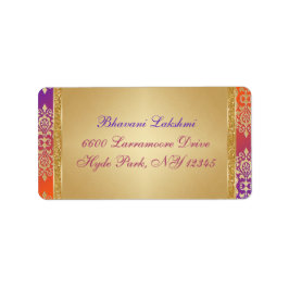 Lila Orange Guld Damask Return-adressetikett 2 Adressetikett