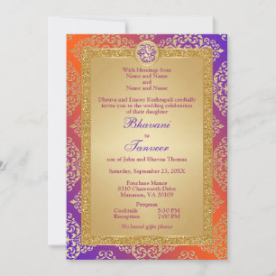 Lila, Orange, Guld FAUX Glitter Ganesha Inbjudningar