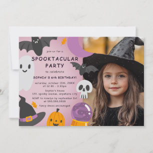 Lila Orange Halloween Barns födelsedag Photo Inbjudningar