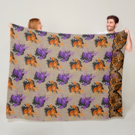 LILA & ORANGE HALLOWEEN BLOMMIGT BOUQUETS FLEECEFILT