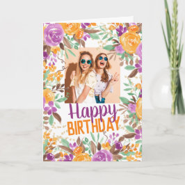 Lila orange höst blomsterglada födelsedagsfoto kort