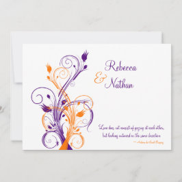 Lila, Orange, inbjudan till bröllop i vit Blommigt