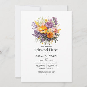 Lila, Orange och Gula Blommiga Övningsmiddagar Inbjudningar
