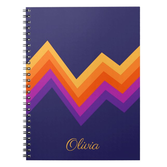 Lila-, orange- och gult-retro zigzag-design anteckningsbok (Framsidan)
