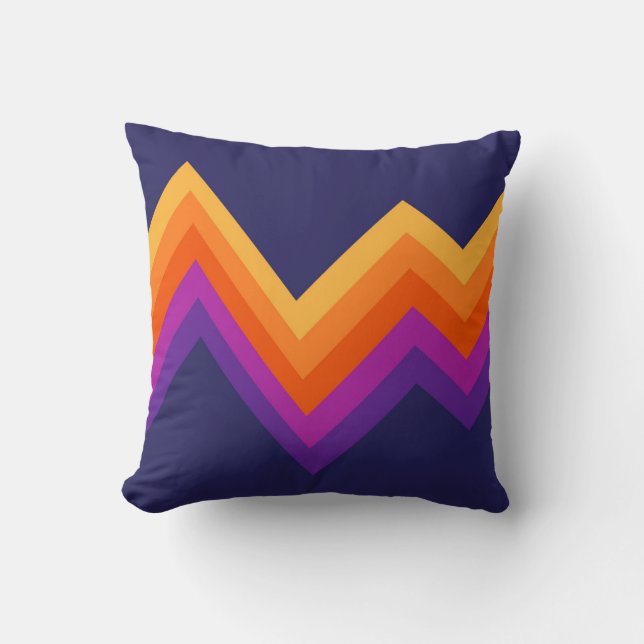 Lila-, orange- och gult-retro zigzag-design kudde (Framsida)