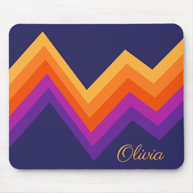 Lila-, orange- och gult-retro zigzag-design musmatta (Framsidan)