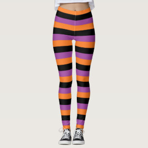 Lila-, orange- och svartrandar leggings