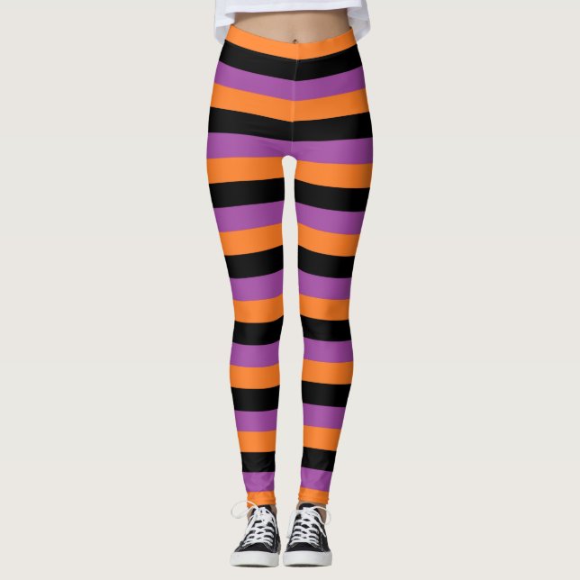 Lila-, orange- och svartrandar leggings (Framsida)