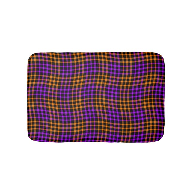 Lila Orange Plaid Checker Sömlöst Mönster Badrumsmatta (Framsidan)