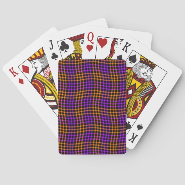 Lila Orange Plaid Checker Sömlöst Mönster Casinokort (Baksidan)