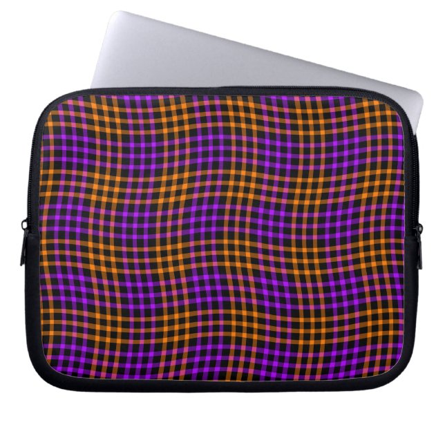 Lila Orange Plaid Checker Sömlöst Mönster Laptop Fodral (Framsidan)
