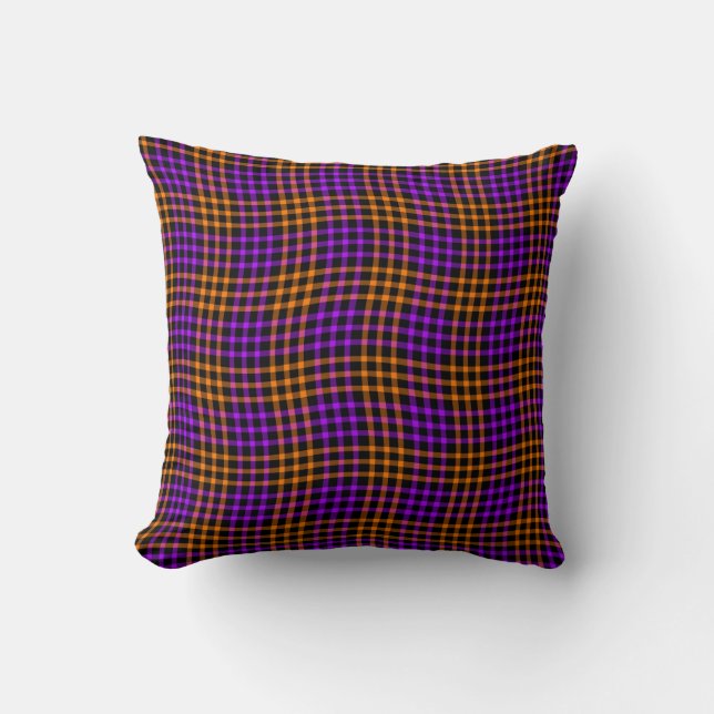Lila Orange Plaid Rutig Sömlös Mönster Kudde (Framsida)