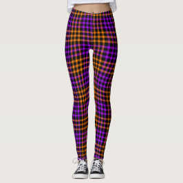 Lila Orange Plaid Rutig Sömlös Mönster Leggings