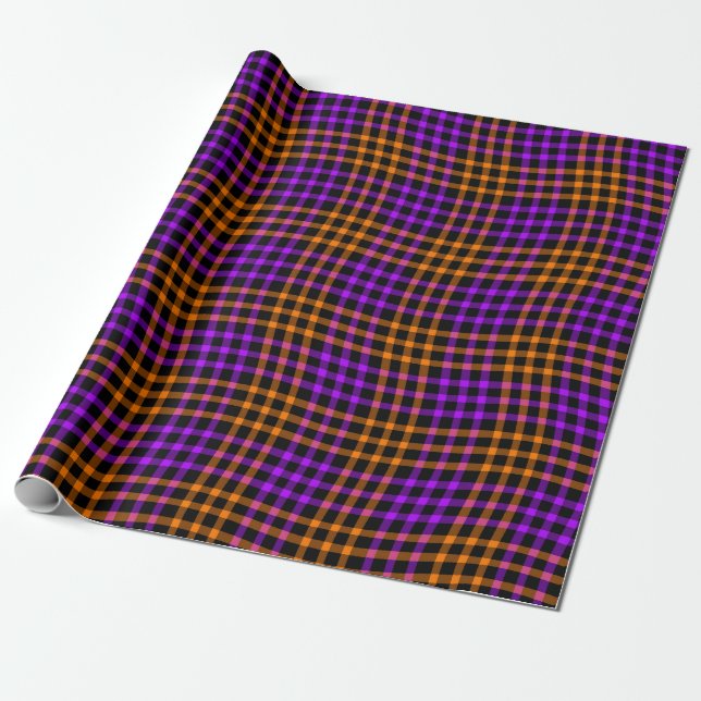 Lila Orange Plaid Rutig Sömlöst Mönster Presentpapper (Utrullad)