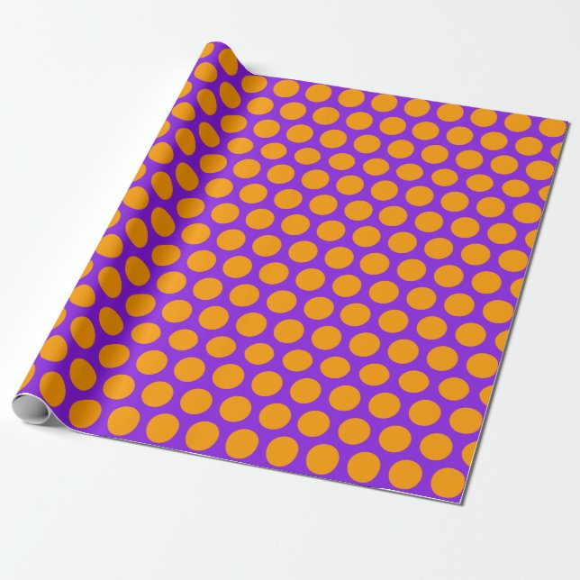 Lila Orange Polka-punkt Presentpapper (Utrullad)