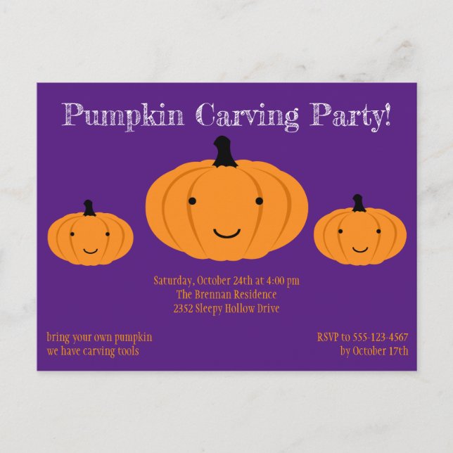 Lila Orange Pumpa Halloweenfest Inbjudan Vykort (Framsida)