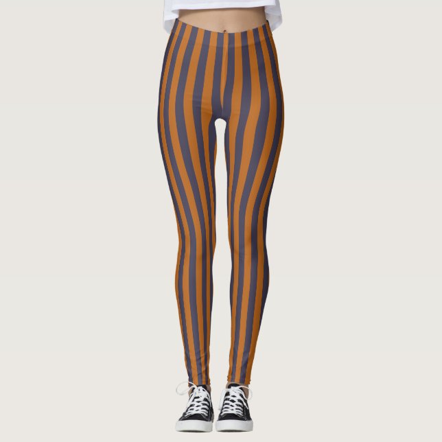 Lila Orange Randigt Mönster Leggings (Framsida)
