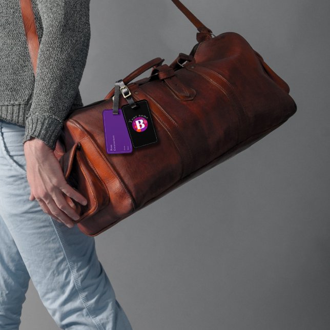 Lila orange Red Classic elegant monogram Bagagebricka (Skapare uppladdad)