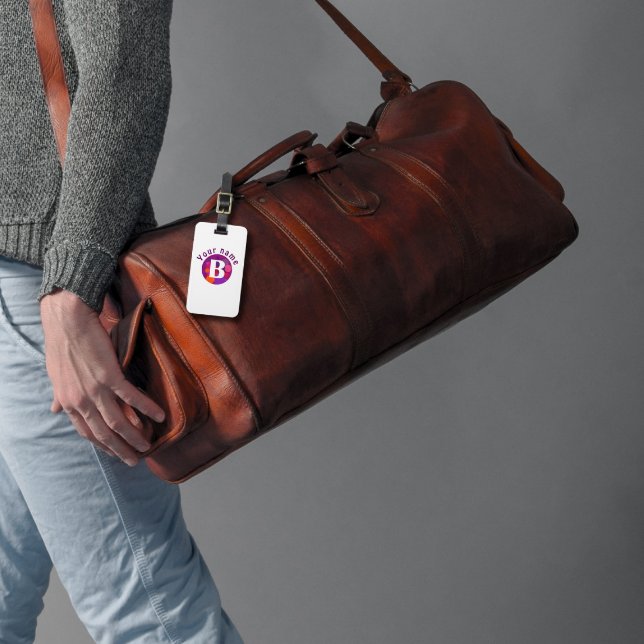 Lila orange Red Classic elegant monogram Bagagebricka (Skapare uppladdad)