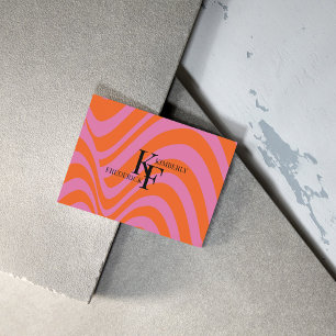 Lila Orange Retro Liquid Groovy Rand Mönster Visitkort