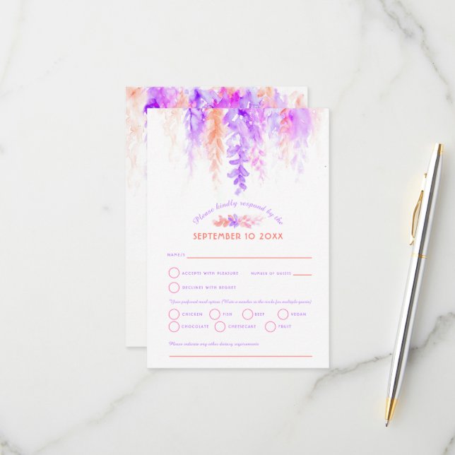 Lila orange rosa av vattenfärgssegmentad bröllop O OSA Kort (Fram/Back In Situ)