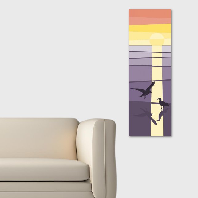 Lila Orange Sjöfåglar i Shore Vector Art Poster (Purple Orange Seabirds at Shore Vector Art Poster)