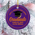 Lila Orange Student Anpassningsbar 2024 Studenten Julgransprydnad Keramik<br><div class="desc">Denna moderna anpassningsbar för lila och orange,  den äldre julprydnaden i student,  har din högskola eller högskola namn för 2024 års klass. Anpassa med ditt graderingsår under handskrivet skript för chic och svart graderingshölje för en studenten-gåva av underbar personlig.</div>
