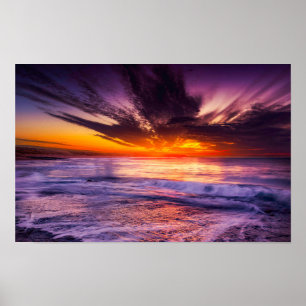 Lila Orange Sunset Horizon over Ocean Poster