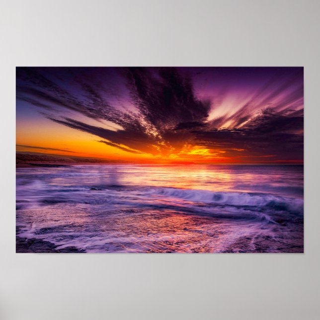 Lila Orange Sunset Horizon over Ocean Poster (Framsidan)