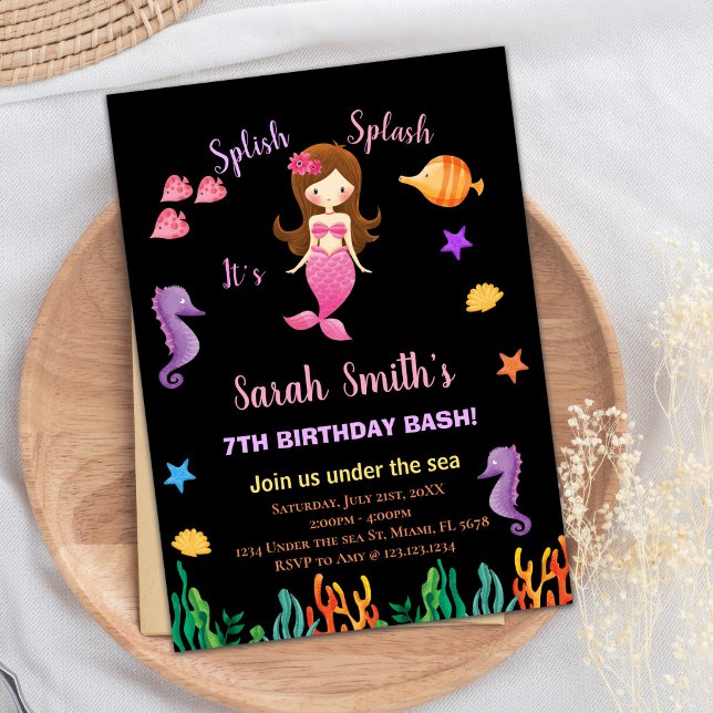 Lila Orange Under havsytan liten sjöjungfru Inbjudningar (Purple Orange Under the sea little mermaid Invitation)