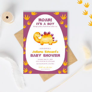 Lila Orange vattenfärg Dinosaur Pojke Shower Inbjudningar