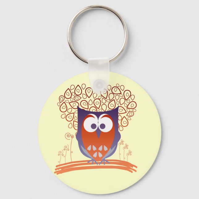 Lila Orange Viktigt Cute Uggla Keychain Nyckelring (Framsida)