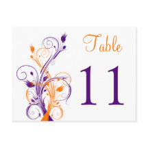 Lila Orange Vit Blommigt Bordsnummer vykort 2