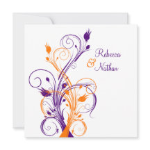 Lila Orange Vit Blommigt Sq. Bröllopsinbjudan