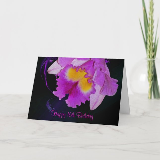 Lila Orchid 16:e Grattis på födelsedagen Kort (Framsida)