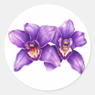 Lila Orchid Art Sticker Runt Klistermärke