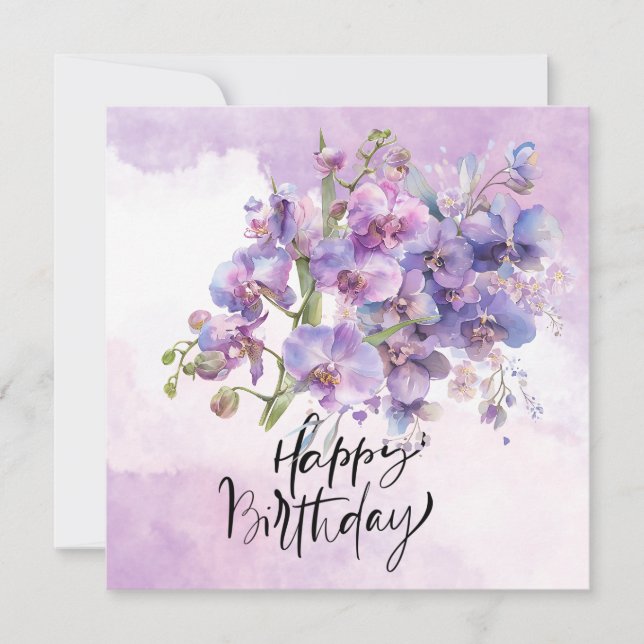 Lila Orchid Birthday Card - Elegant Watercolor (Framsida)